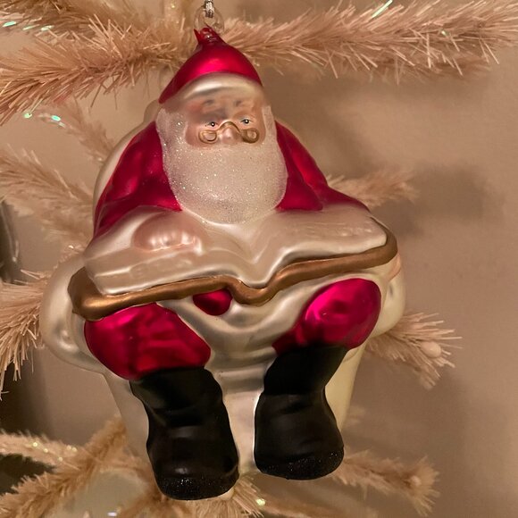Vintage Department 56 Mercury Glass Santa In Chair Holiday Ornament - Picture 1 of 3